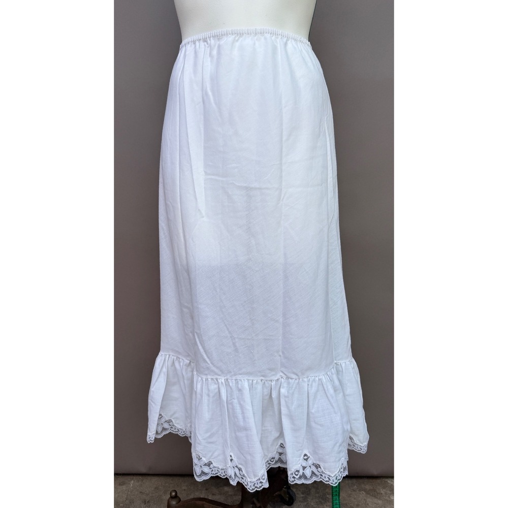 Ventura Vintage White Maxi Half Slip Skirt Medium Lace Ruffle Hem Cottagecore